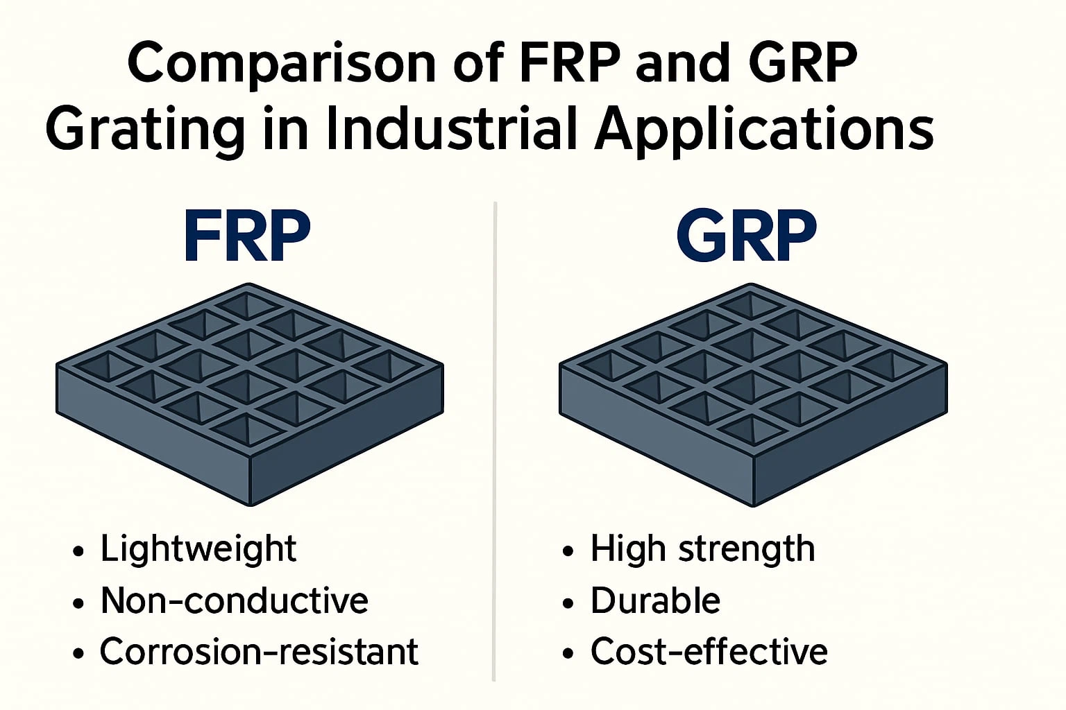 Comparison of FRP and GRP grating in industrial applications Comparison of FRP and GRP grating in industrial applications