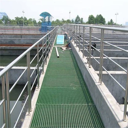 FRP grating trench cover installed at wastewater treatment plant for corrosion resistance FRP grating trench cover installed at wastewater treatment plant for corrosion resistance